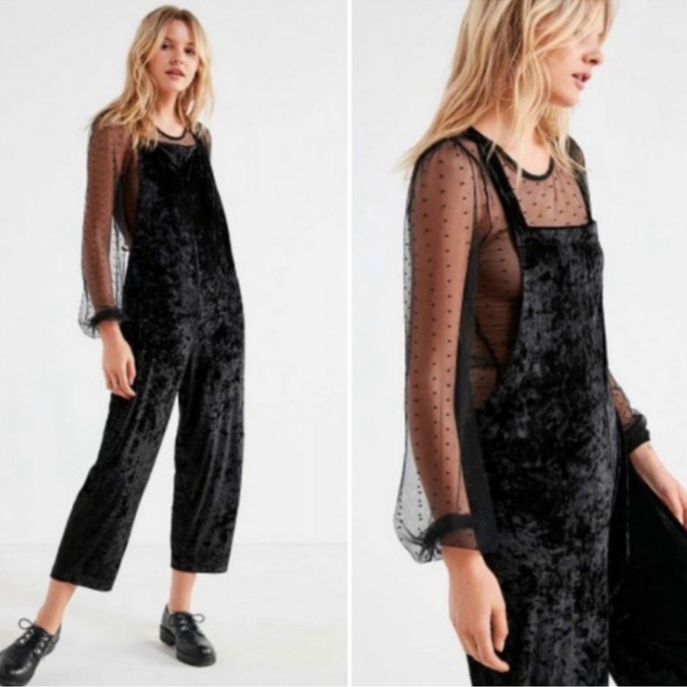 Urban Outfitters Shapeless Black Velvet Overalls